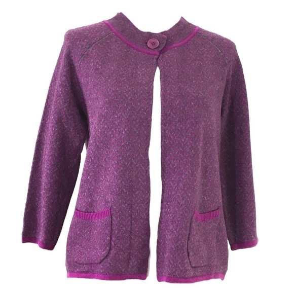 TALBOTS Wool Blend Chevron Cardigan Sweater in Purple and Gray Size Medium - Picture 1 of 5